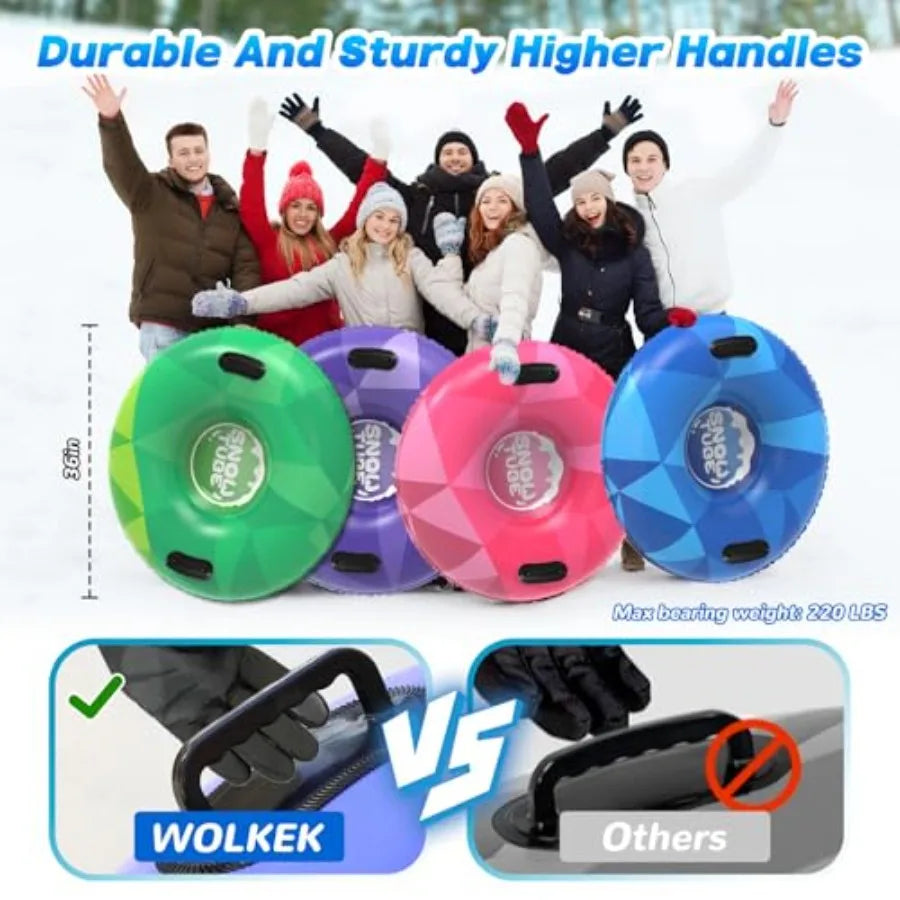 4Pack Snow Tubes Sleds Pack Inflatable Heavy-Duty Winter with Handle