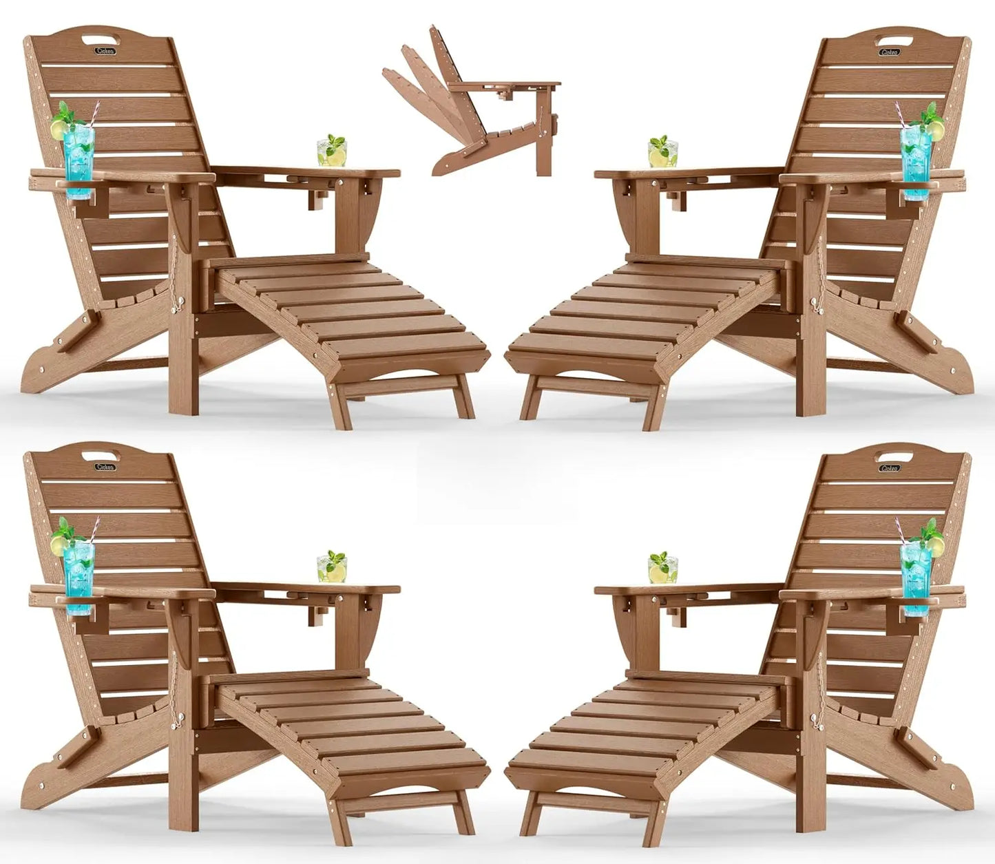 Outdoor Folding Adirondack Chair Set With Retractable Ottoman