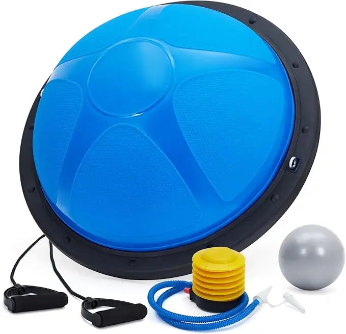 Half Exercise Ball Balance Trainer With Non Slip Base 2 Bands Pump Yoga