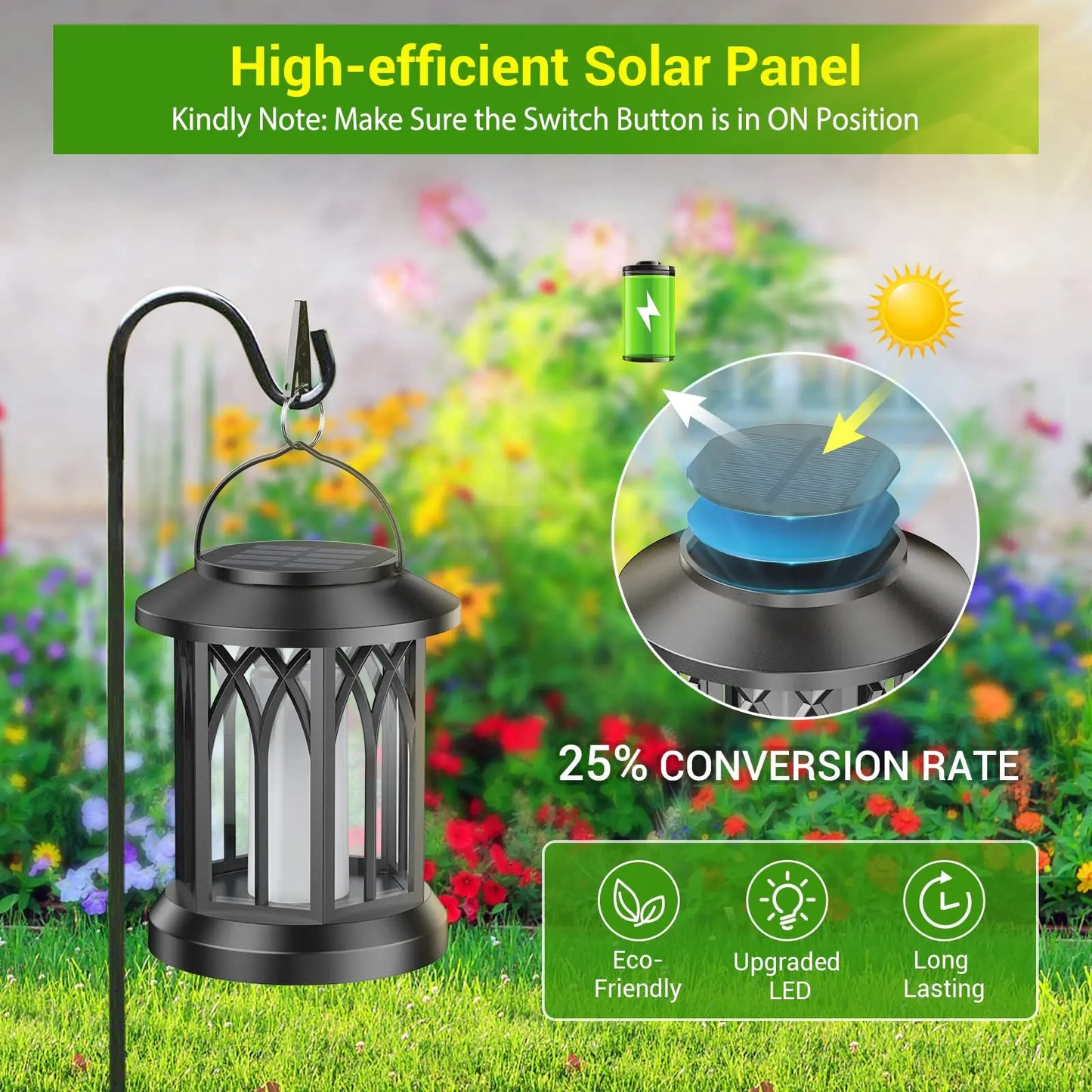 Solar Lantern Outdoor Lights Waterproof Flickering Flame 4 Pack
