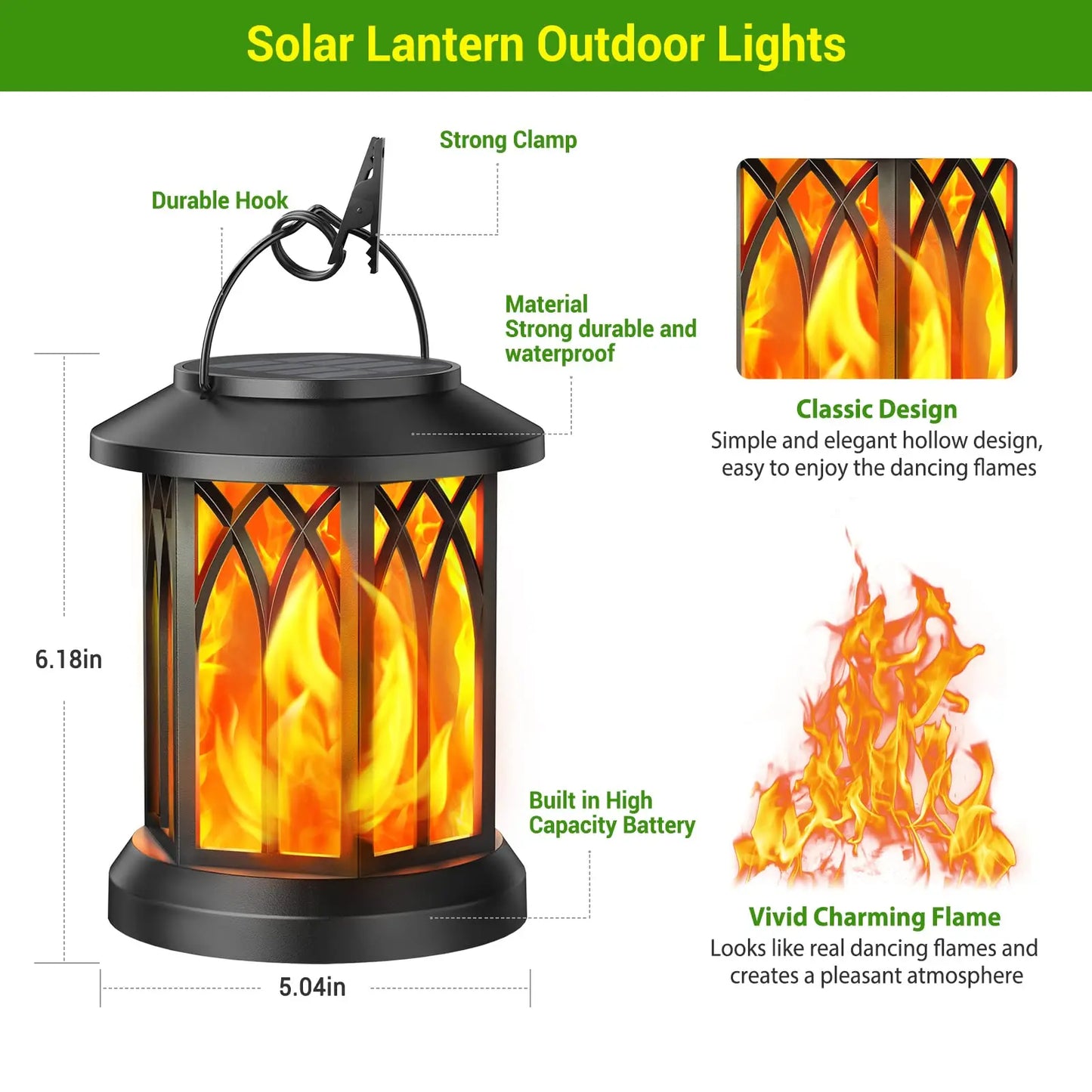 Solar Lantern Outdoor Lights Waterproof Flickering Flame 4 Pack