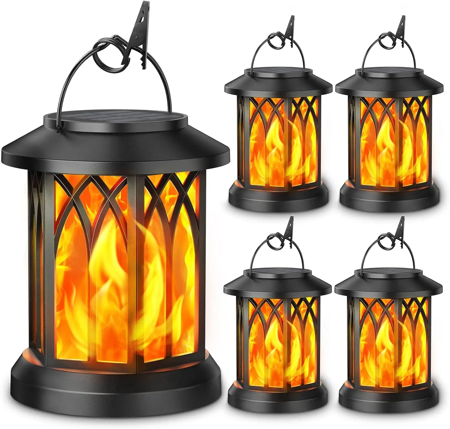 Solar Lantern Outdoor Lights Waterproof Flickering Flame 4 Pack