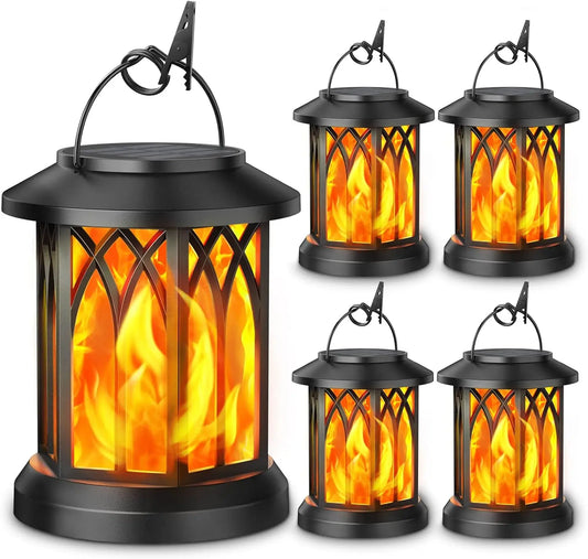 Solar Lantern Outdoor Lights Waterproof Flickering Flame 4 Pack