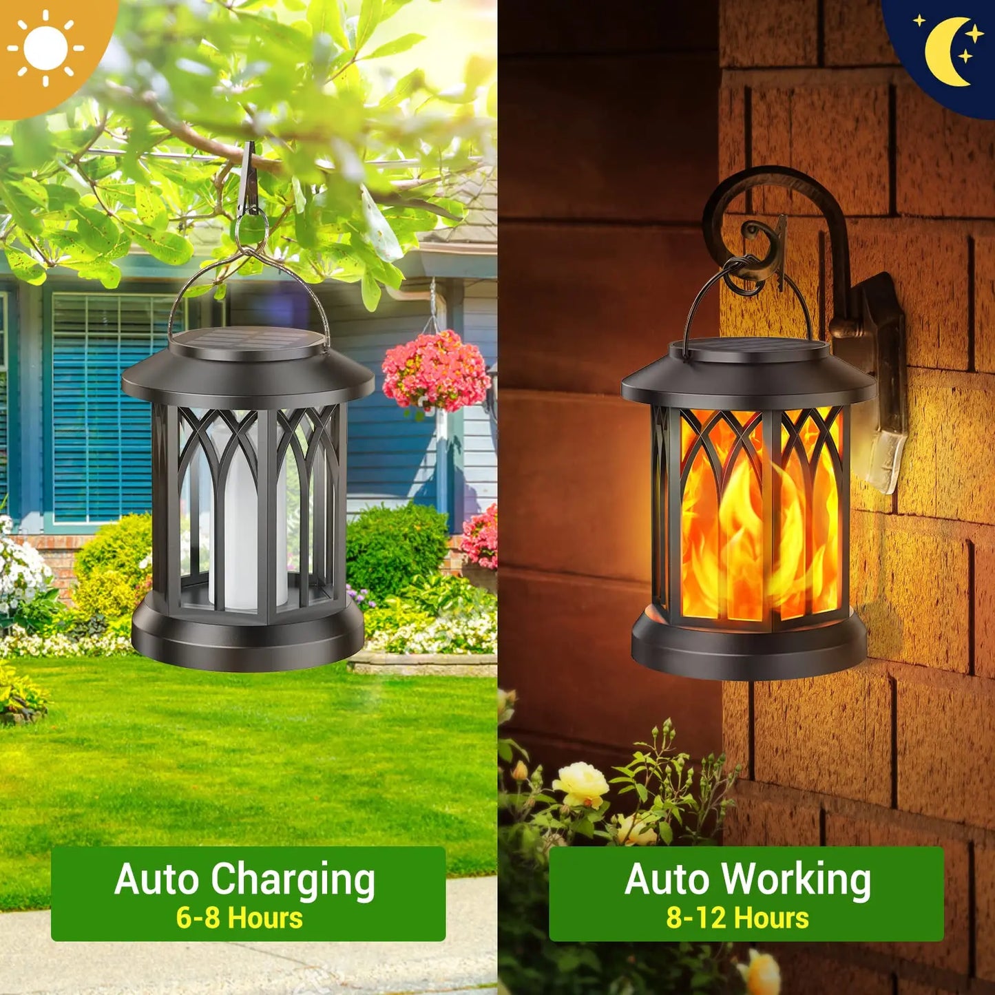 Solar Lantern Outdoor Lights Waterproof Flickering Flame 4 Pack