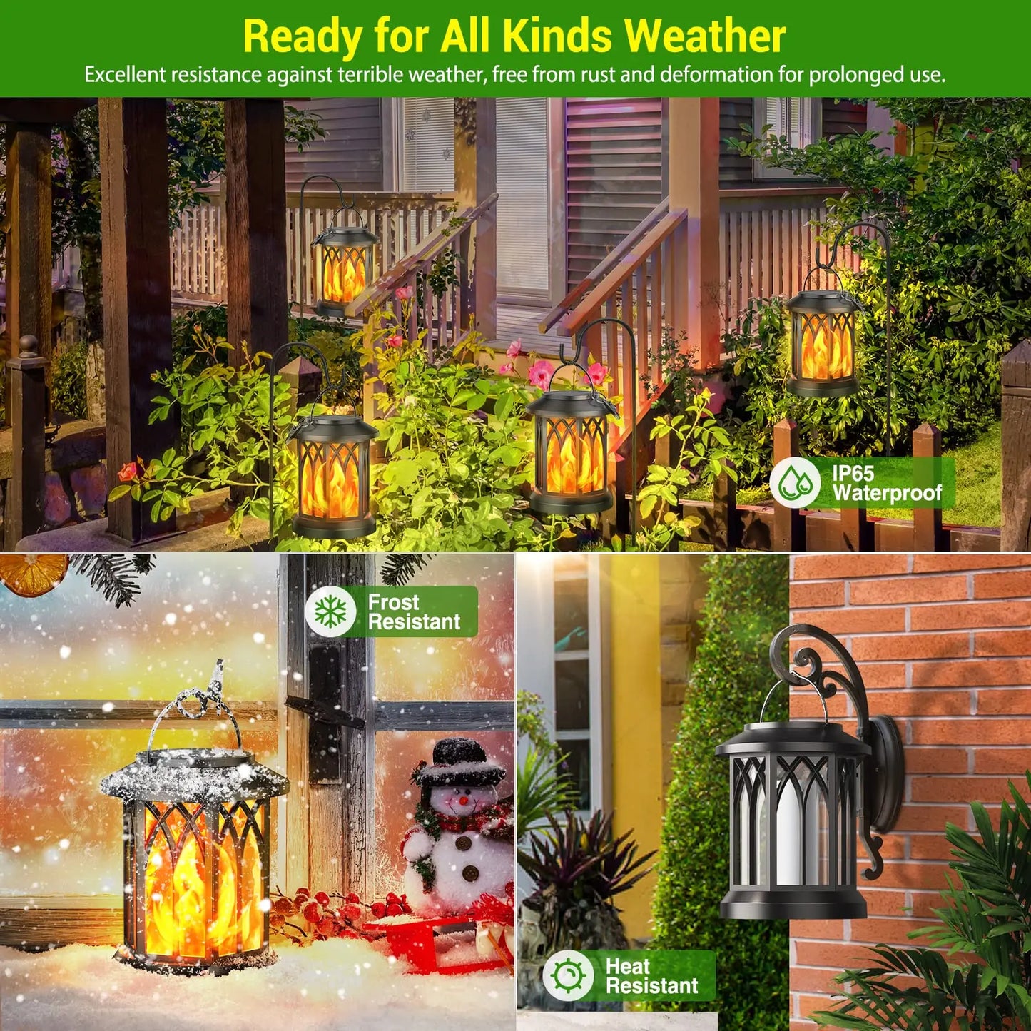 Solar Lantern Outdoor Lights Waterproof Flickering Flame 4 Pack