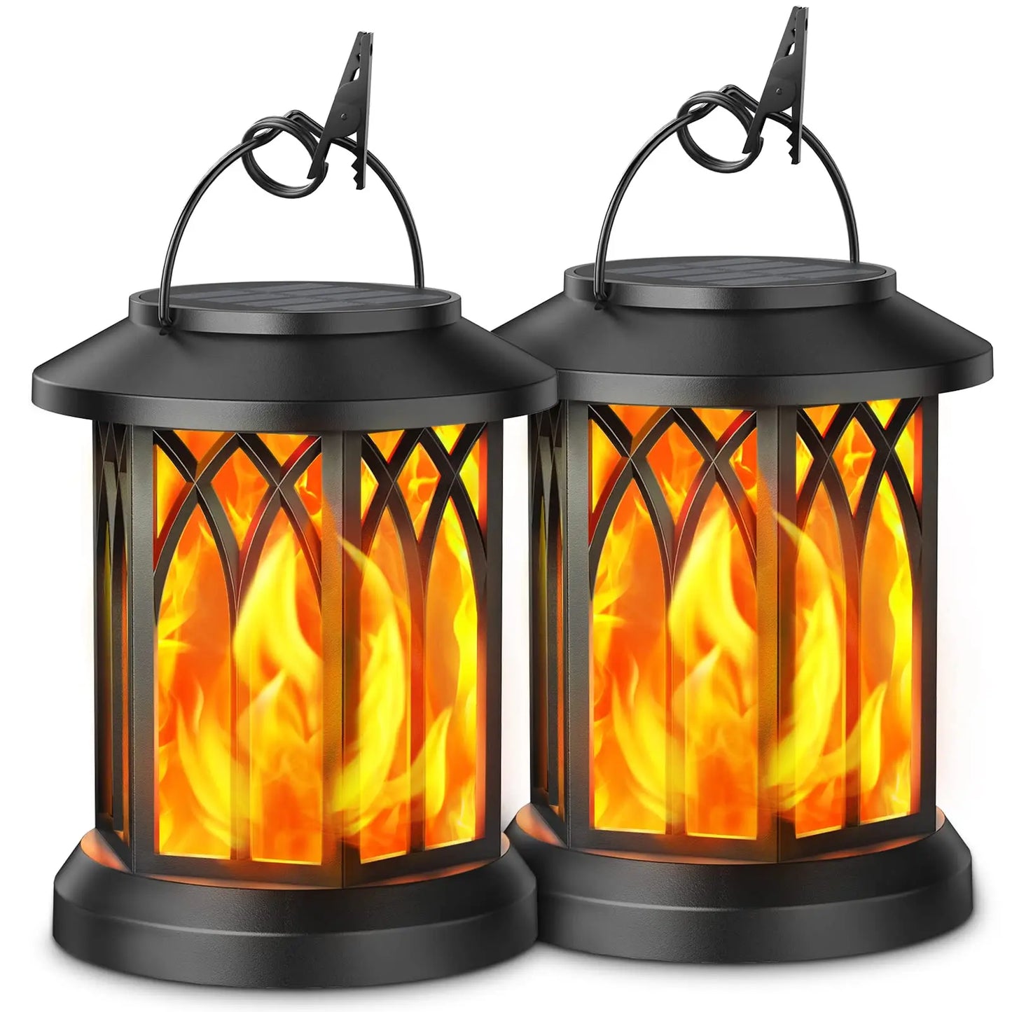Solar Lantern Outdoor Lights Waterproof Flickering Flame 4 Pack