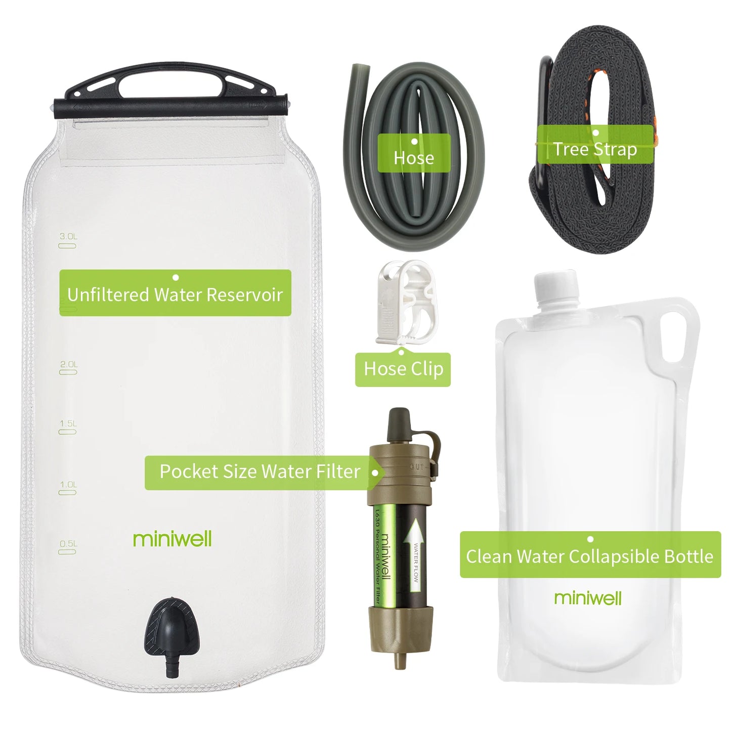 Miniwell Outdoor Gravity Water Filter System For Hiking And Travel