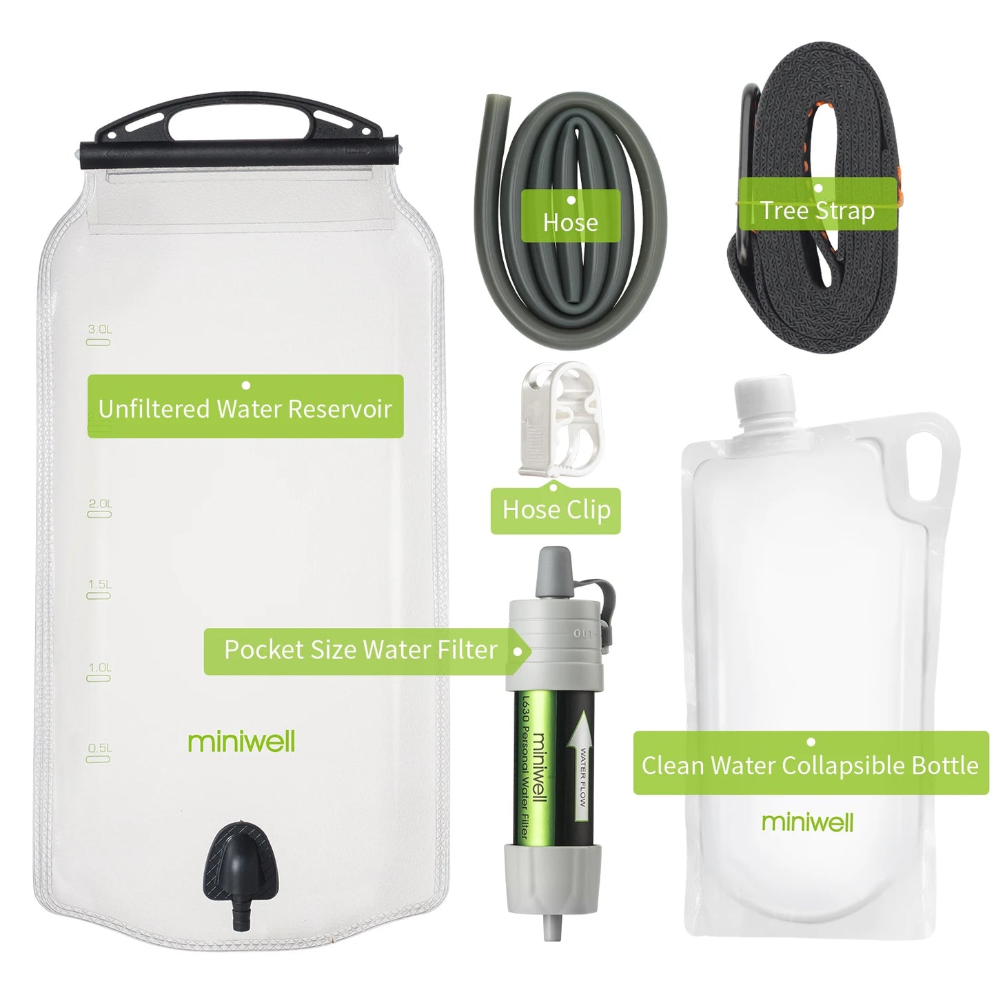 Miniwell Outdoor Gravity Water Filter System For Hiking And Travel