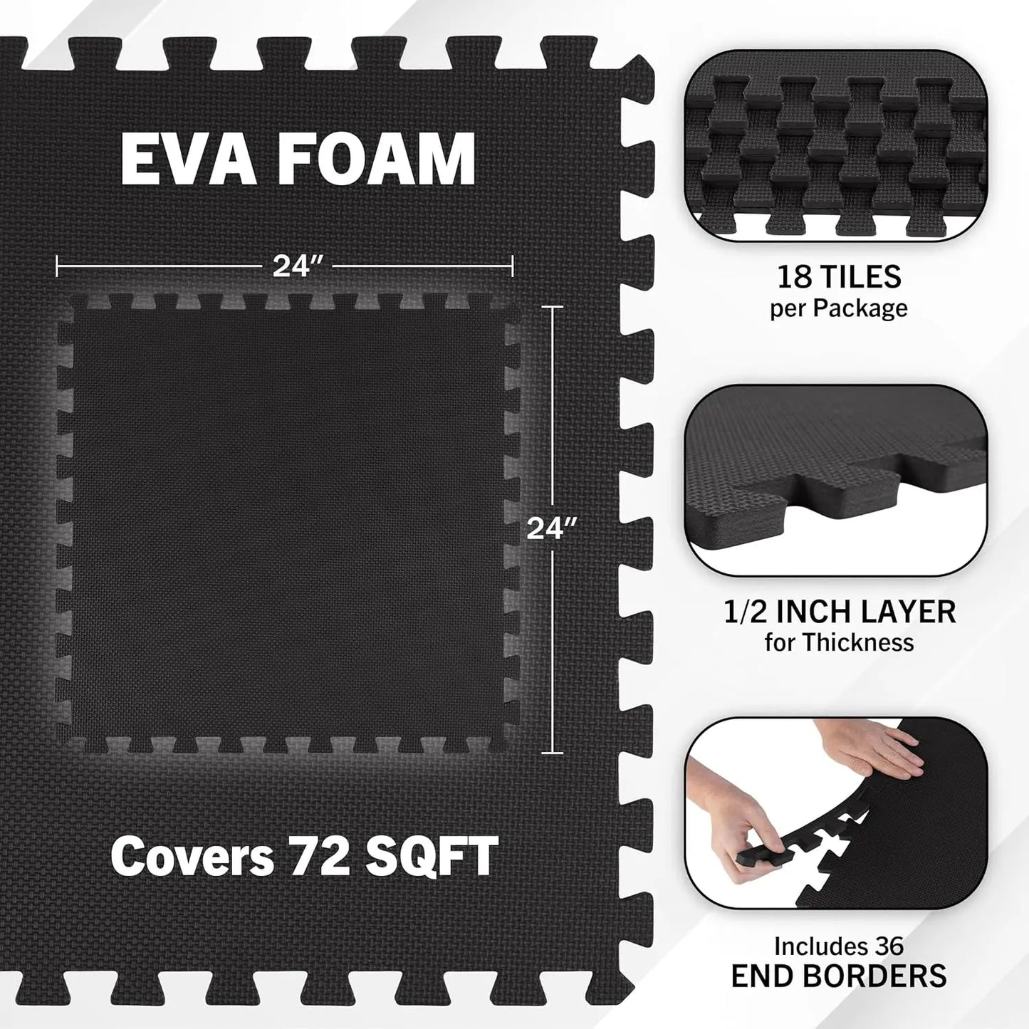 EVA Foam Interlocking Floor Tiles 18-Pack for Gym Garage Playroom