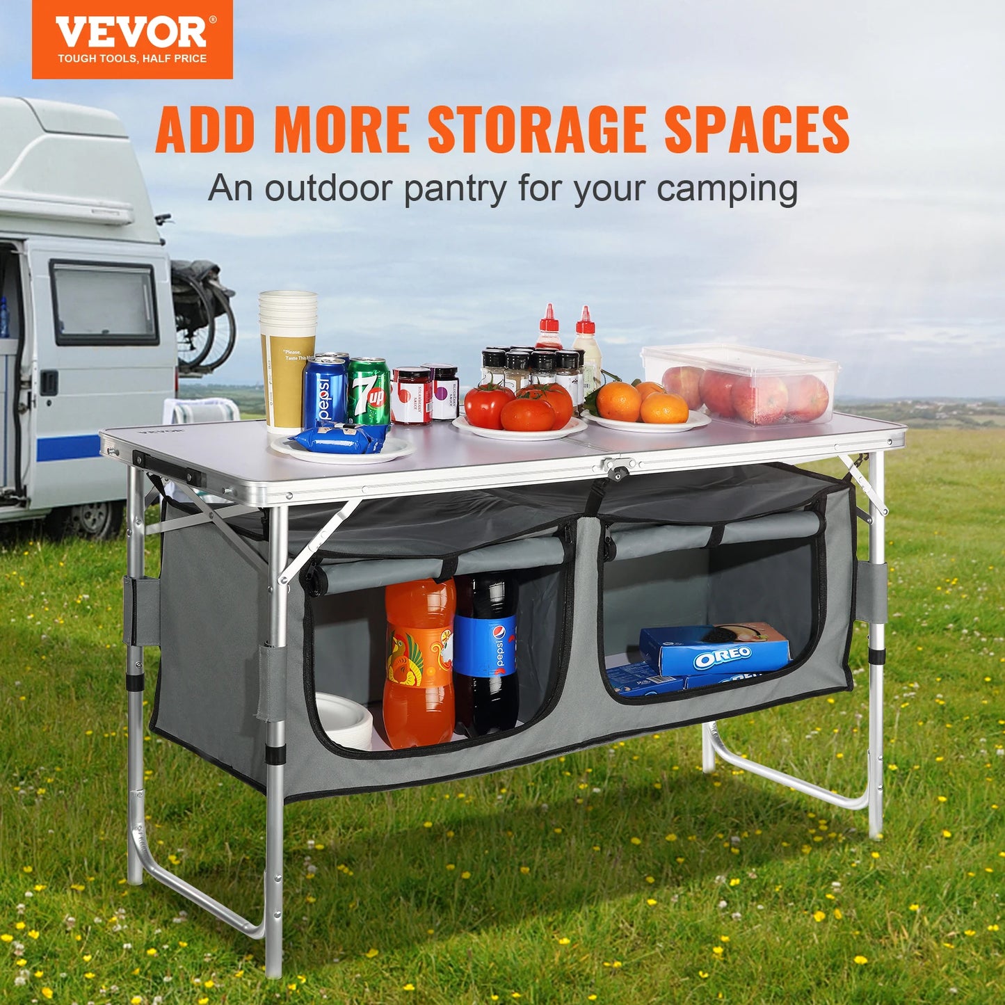 VEVOR Camping Kitchen Table Portable Folding MDF For Outdoor Cooking