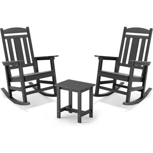 Outdoor 3-Piece HDPS Rocking Chair Set With Table