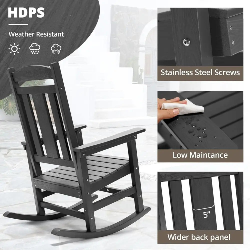 Outdoor 3-Piece HDPS Rocking Chair Set With Table