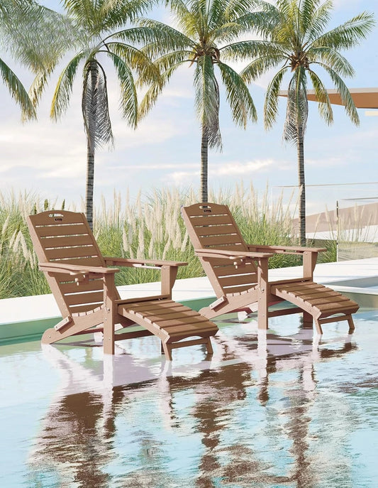 Outdoor Folding Adirondack Chair Set With Retractable Ottoman