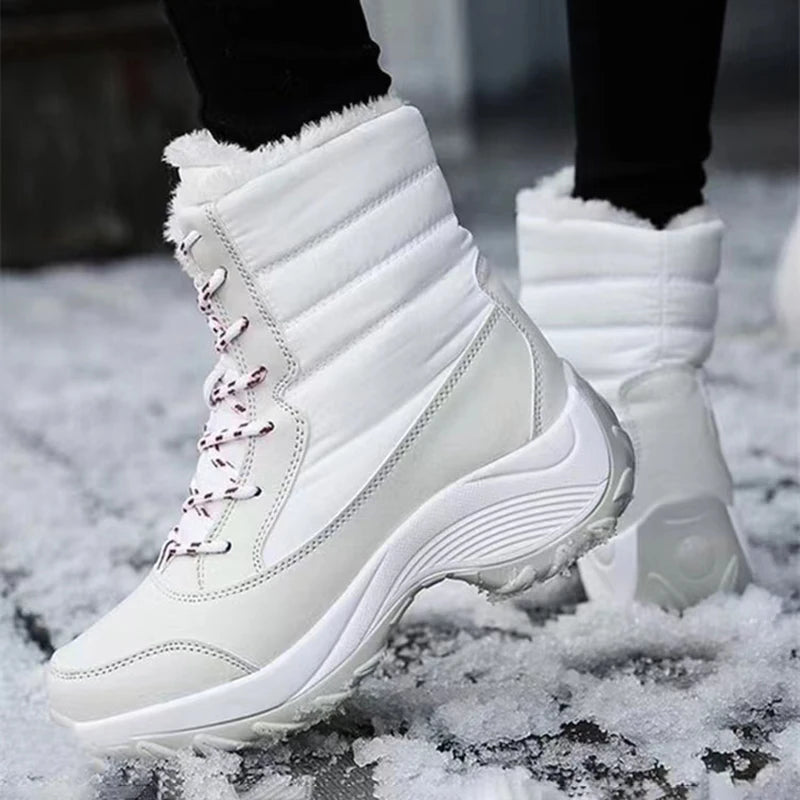 Big Running Waterproof Women Platform Ankle Boots With Plush Lining