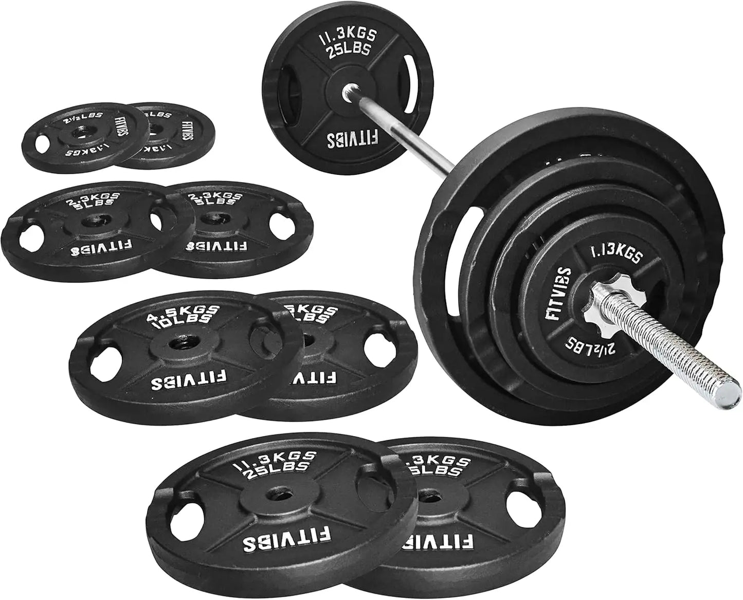 Cast Iron Weight Set With Durable Barbell Bar And Plates