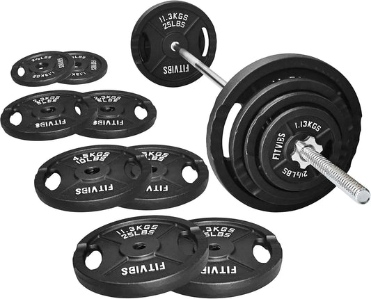 Cast Iron Weight Set With Durable Barbell Bar And Plates