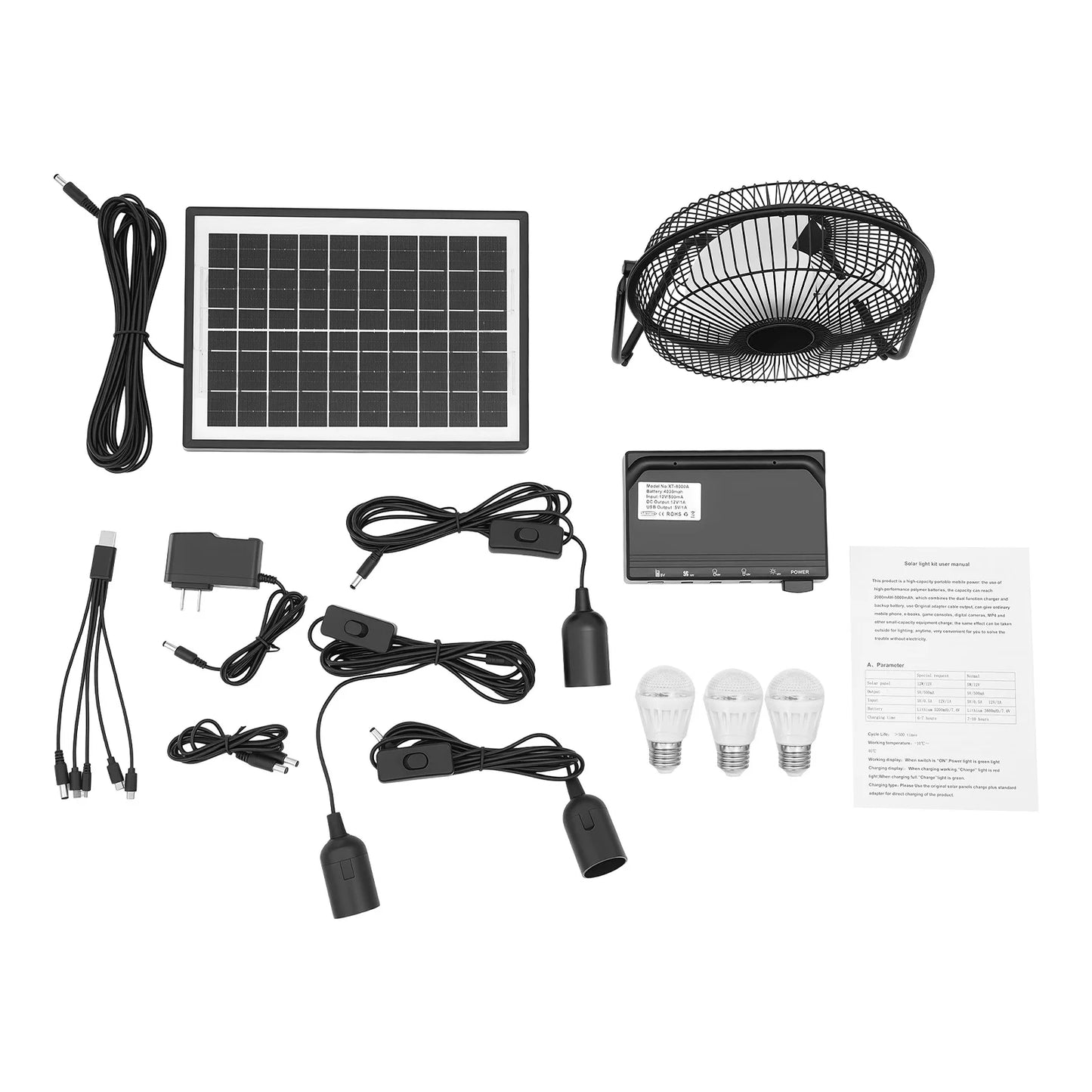 Bymaocar Solar Powered Fan With 3 Bulbs Ventilator 110V Greenhouses