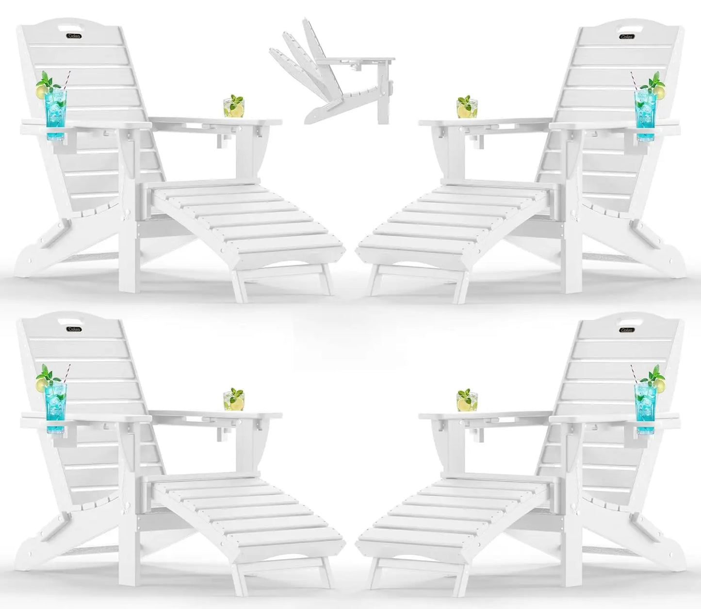 Outdoor Folding Adirondack Chair Set With Retractable Ottoman