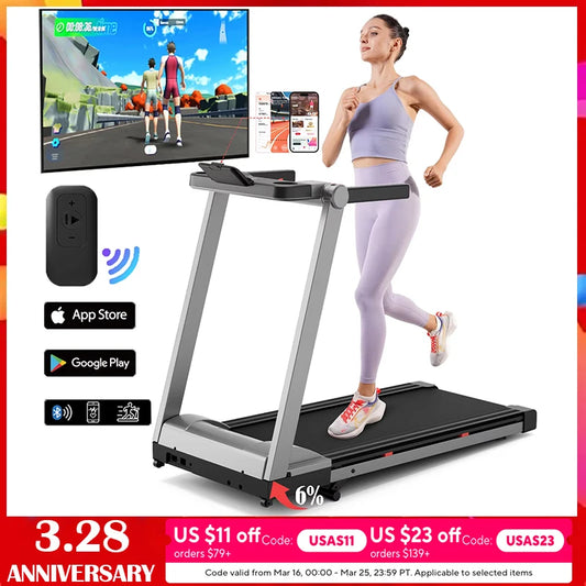 Superun 3.5HP Foldable Incline Treadmill 350LBS Capacity With Touch Screen