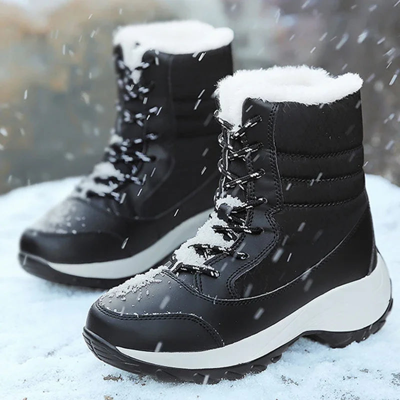 Big Running Waterproof Women Platform Ankle Boots With Plush Lining