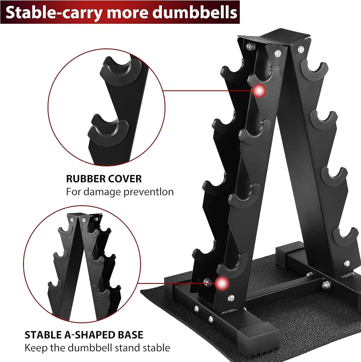 Rubber Hex Dumbbell Set With Storage Rack For Home Gym