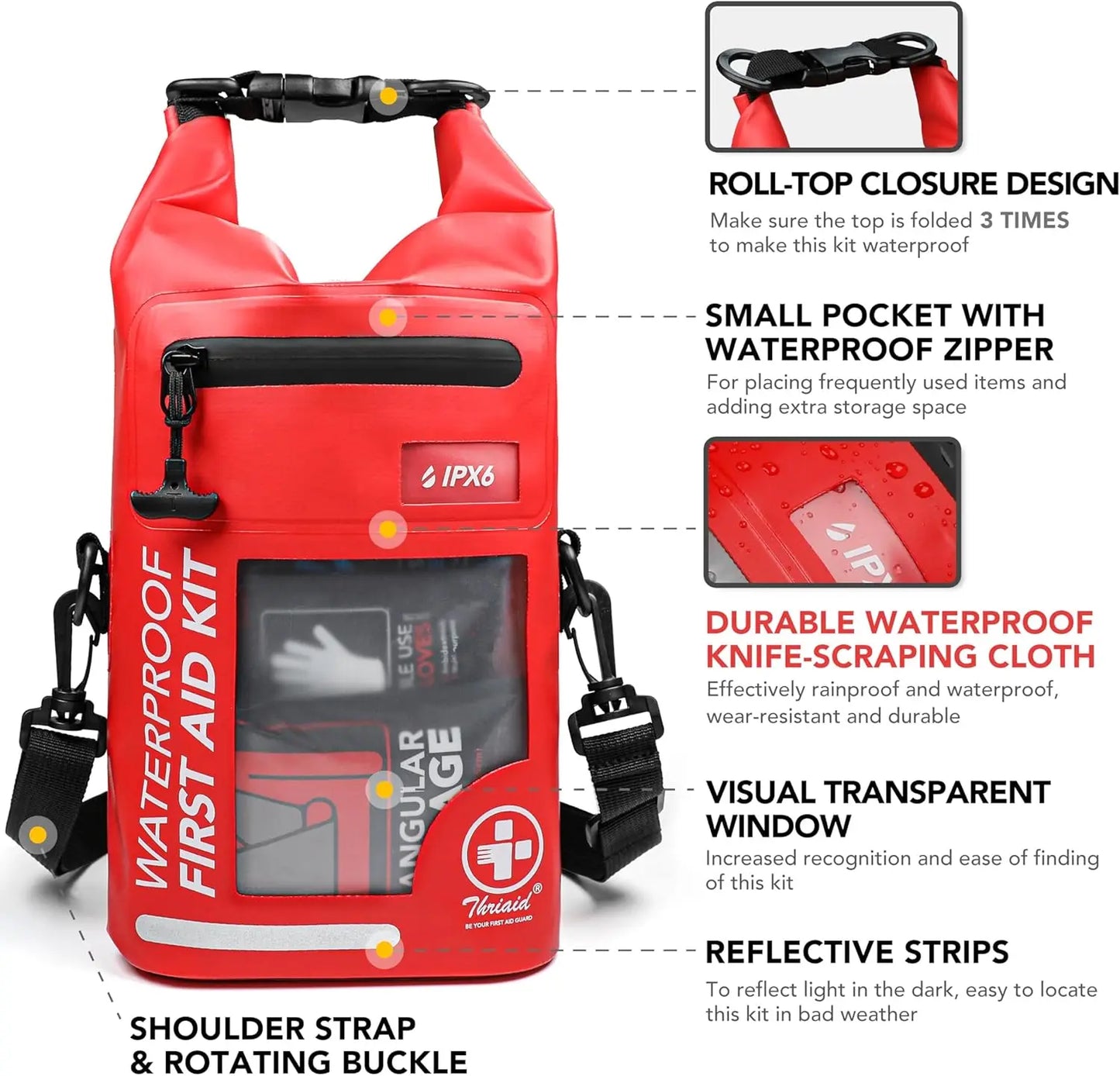 250-Piece Waterproof First Aid Kit Reflective Dry Bag