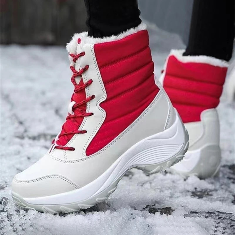 Big Running Waterproof Women Platform Ankle Boots With Plush Lining
