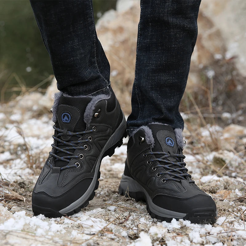 SENLONGBAOCN Winter Mens Boots Warm Snow Leather Waterproof