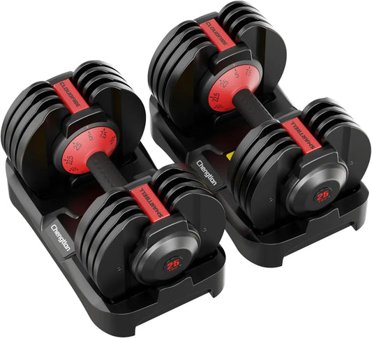 Adjustable Dumbbell Set 5 to 25 Pounds Quick Weight Change Anti Slip Grip