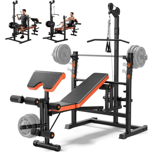 Fostoy 9-in-1 Adjustable Weight Bench with Lat Pulldown