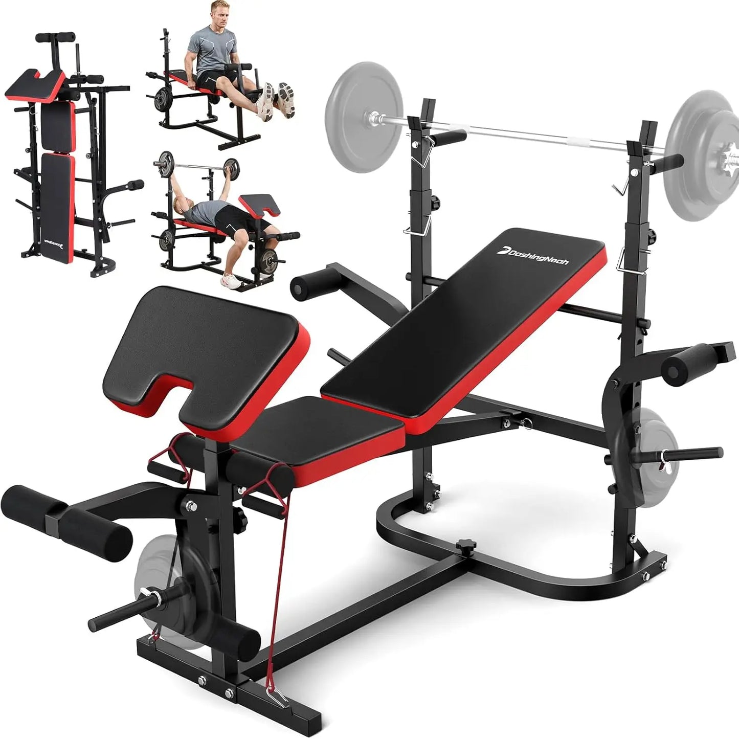 6-In-1 Foldable Weight Bench Set With Barbell Rack