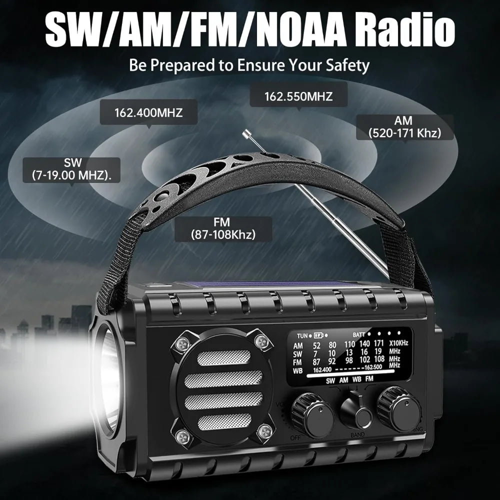 Emergency Solar Hand Crank Radio With 20000mAh Battery And NOAA Weather