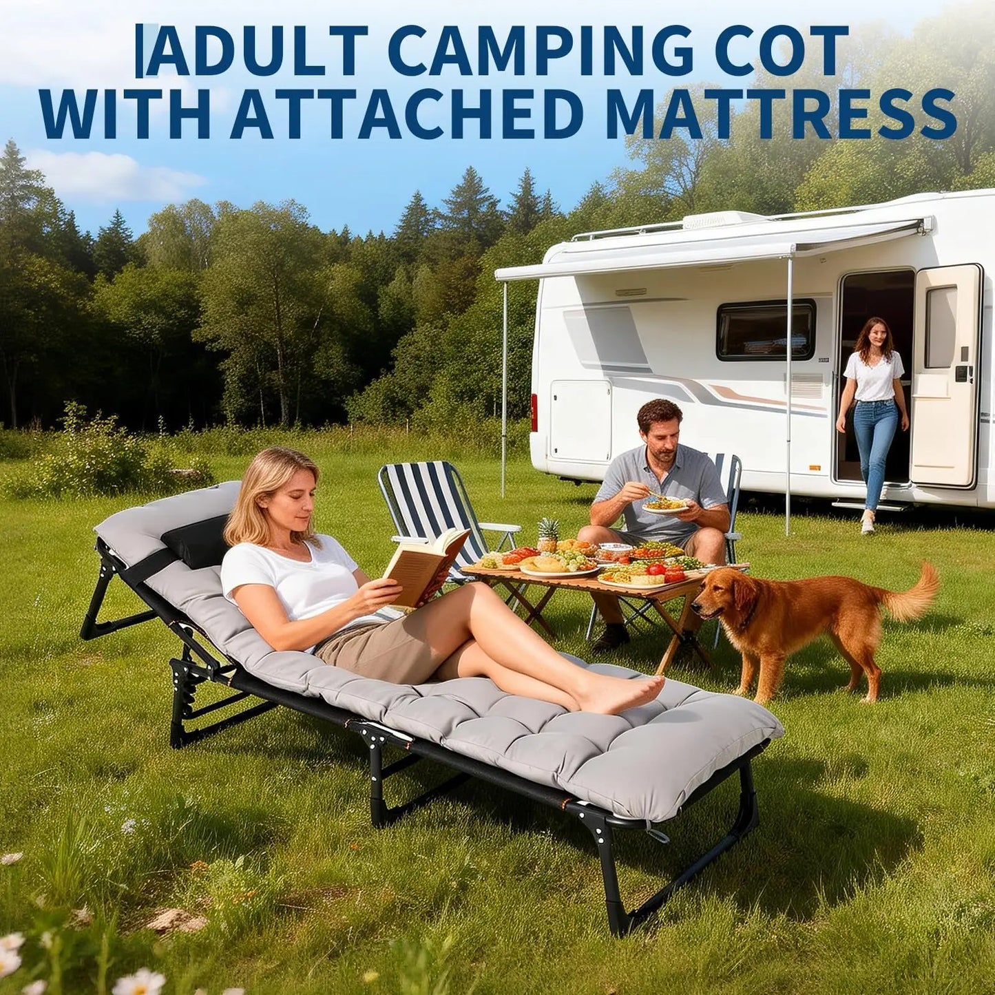Portable Camping Cot For Adults With Folding Removable Mattress