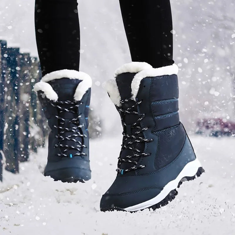 Women's Waterproof Platform Ankle Boots For Winter With Plush Lining