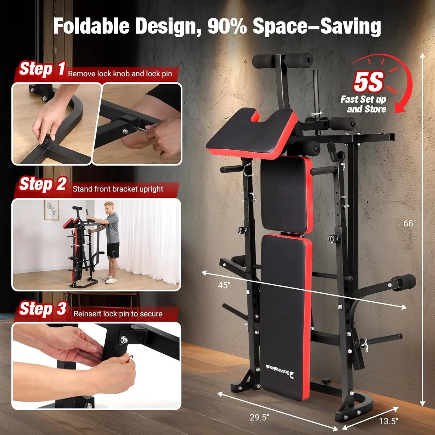 6-In-1 Foldable Weight Bench Set With Barbell Rack