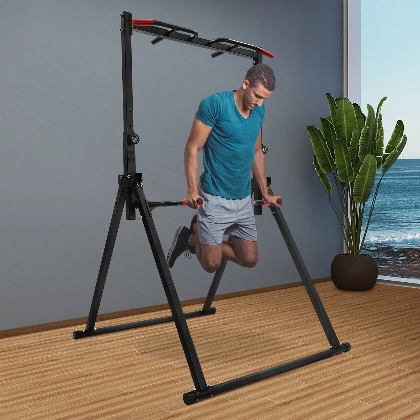 Power Tower Dip Station Adjustable Height Pull Up And Dip