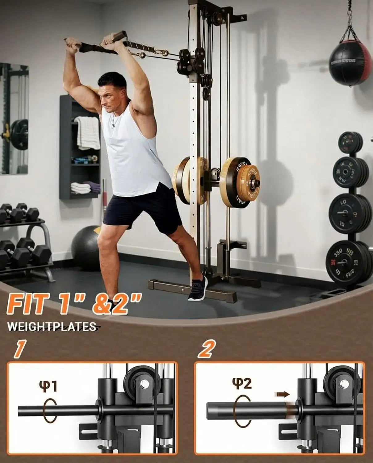 HiMISS Wall Mount Cable Station Dual Pulley Machine