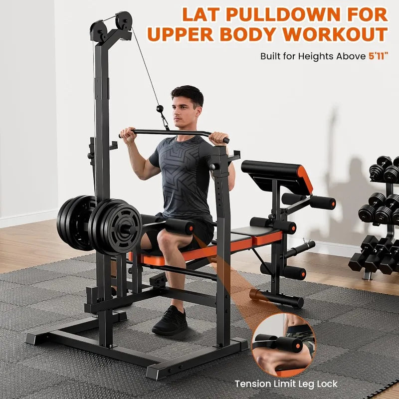 Fostoy 9-in-1 Adjustable Weight Bench with Lat Pulldown