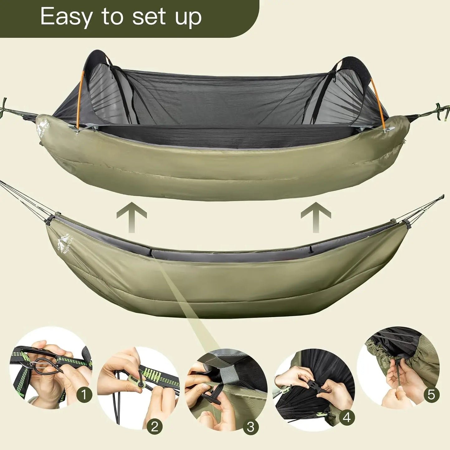 4-Season Insulated Hammock Underquilt Sleeping Bag Lightweight Warm Portable 8x3.6ft Army Green