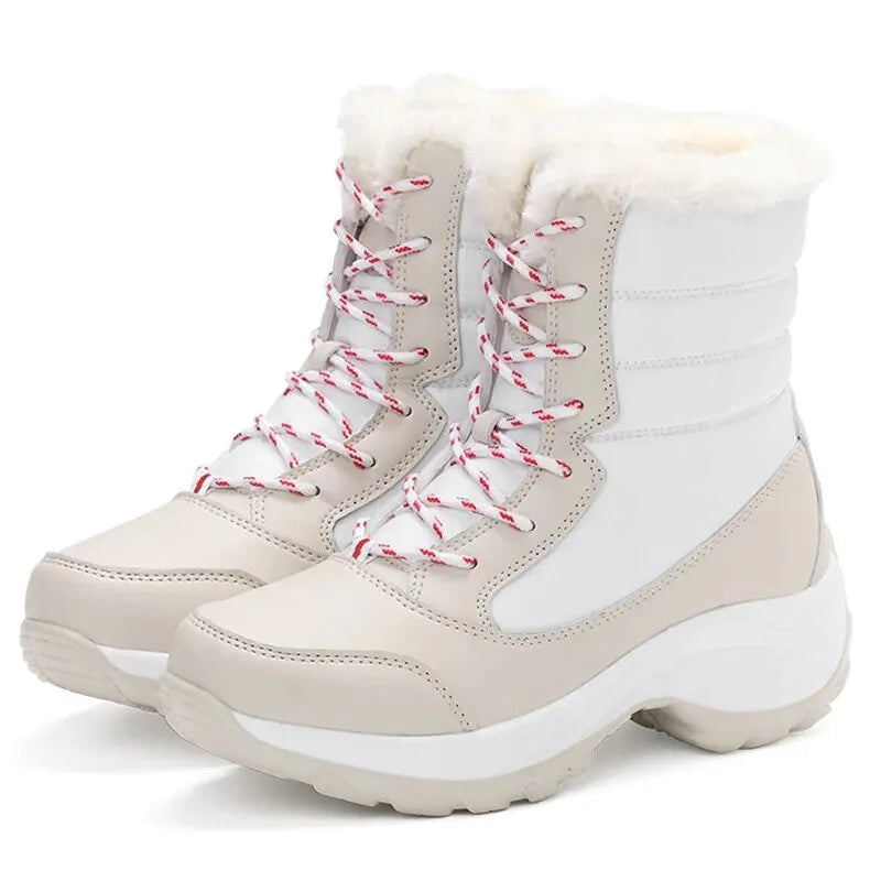 Women's Waterproof Platform Ankle Boots For Winter With Plush Lining