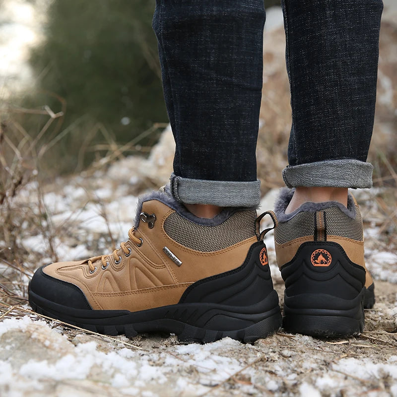 SENLONGBAOCN Winter Mens Boots Warm Snow Leather Waterproof