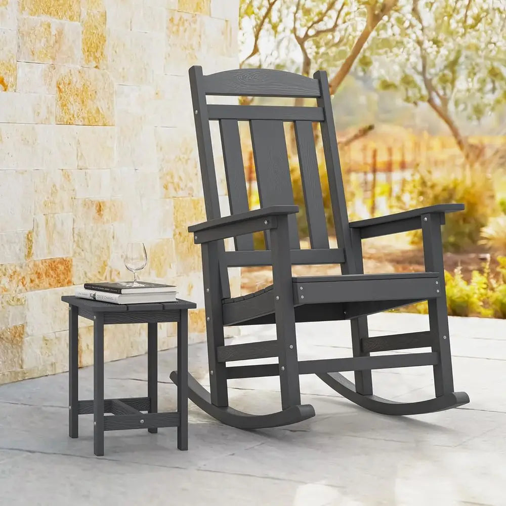 Outdoor 3-Piece HDPS Rocking Chair Set With Table