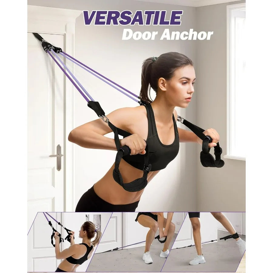 Pilates Bar Kit With Resistance Bands Natural Latex Stainless Steel