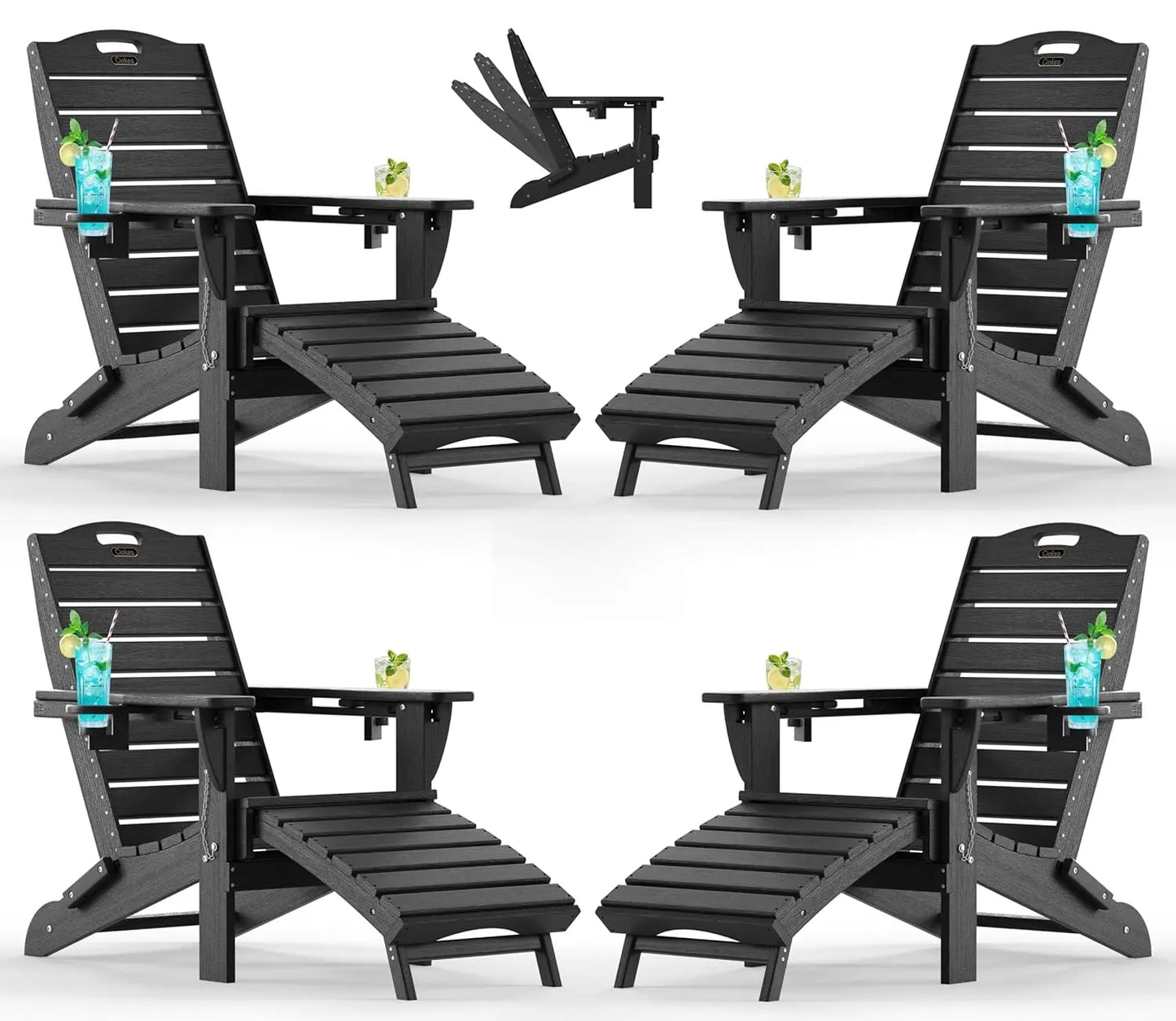 Outdoor Folding Adirondack Chair Set With Retractable Ottoman