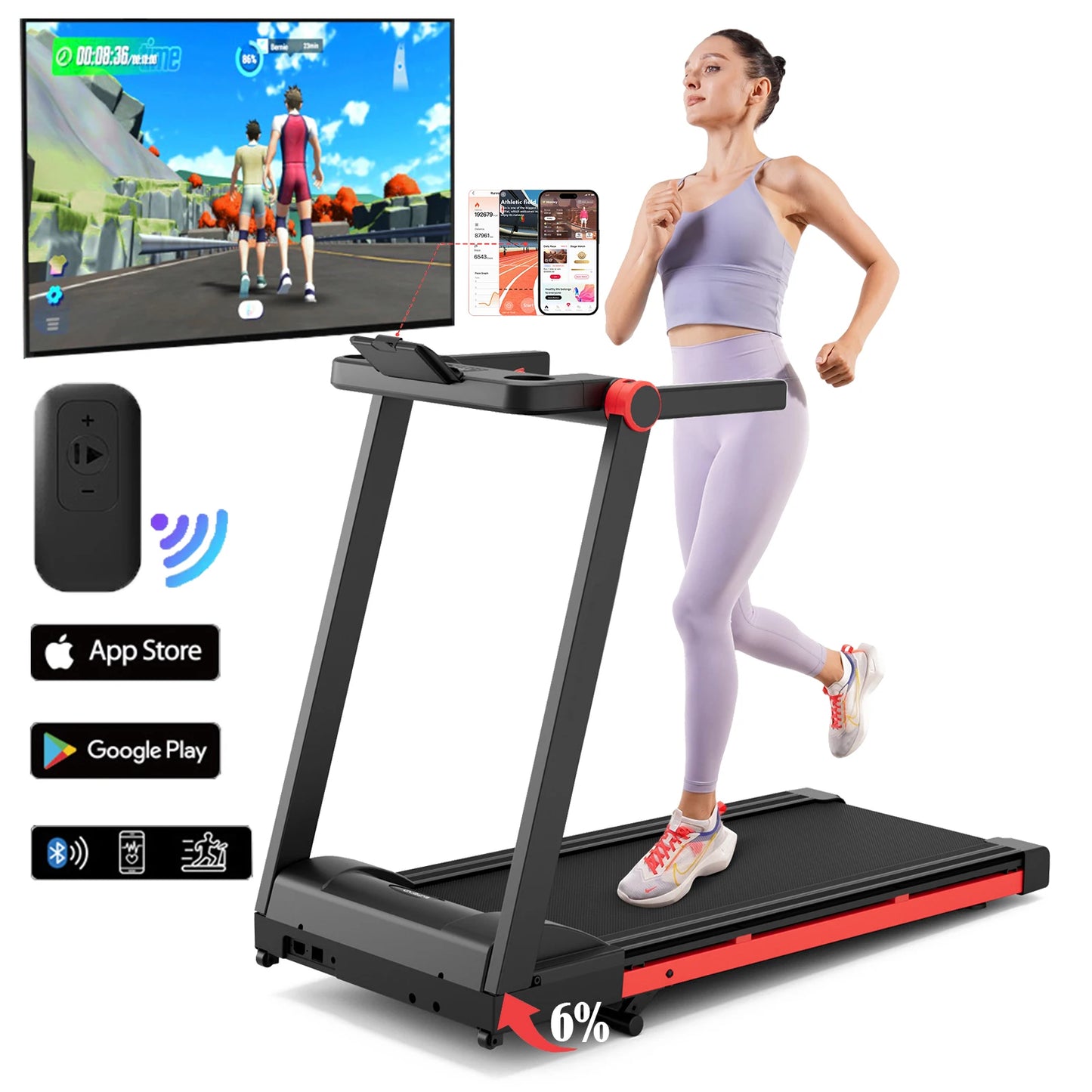 Superun 3.5HP Foldable Incline Treadmill 350LBS Capacity With Touch Screen