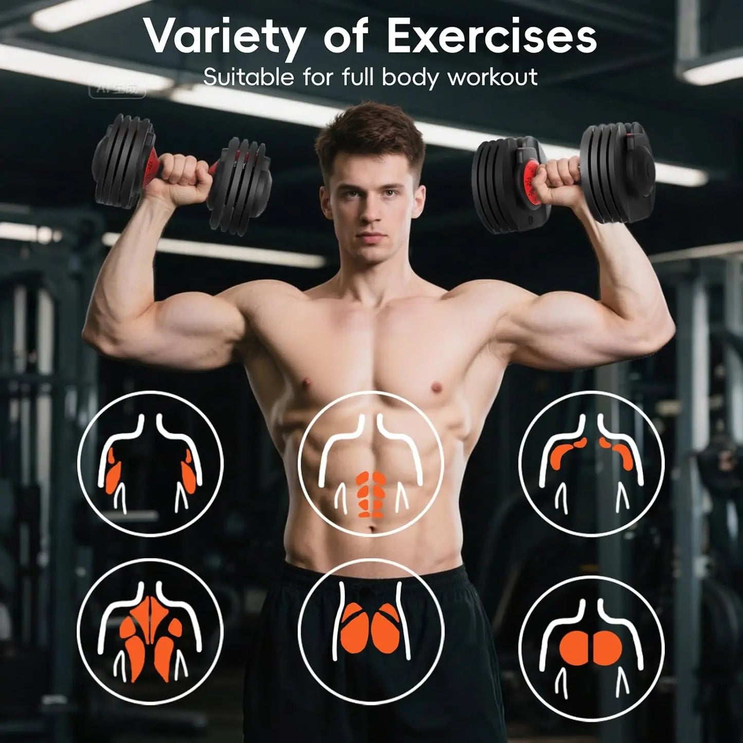 Adjustable Dumbbell Set 5 to 25 Pounds Quick Weight Change Anti Slip Grip