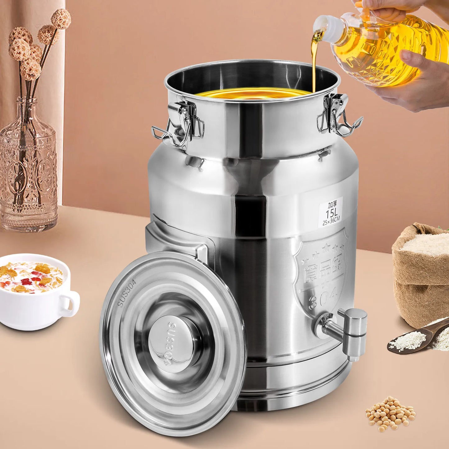 Beverage Drink Dispenser, 304 Stainless Steel Milk Can, Milk Transport Barrel