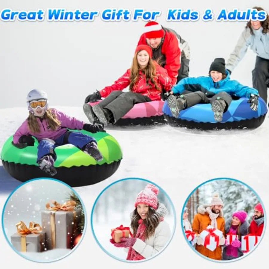 4Pack Snow Tubes Sleds Pack Inflatable Heavy-Duty Winter with Handle
