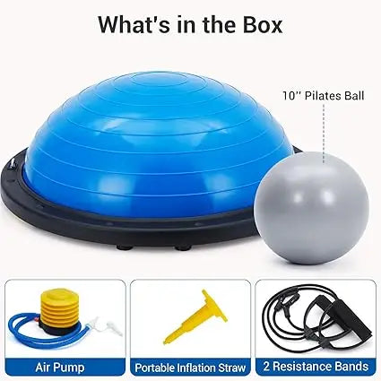 Half Exercise Ball Balance Trainer With Non Slip Base 2 Bands Pump Yoga