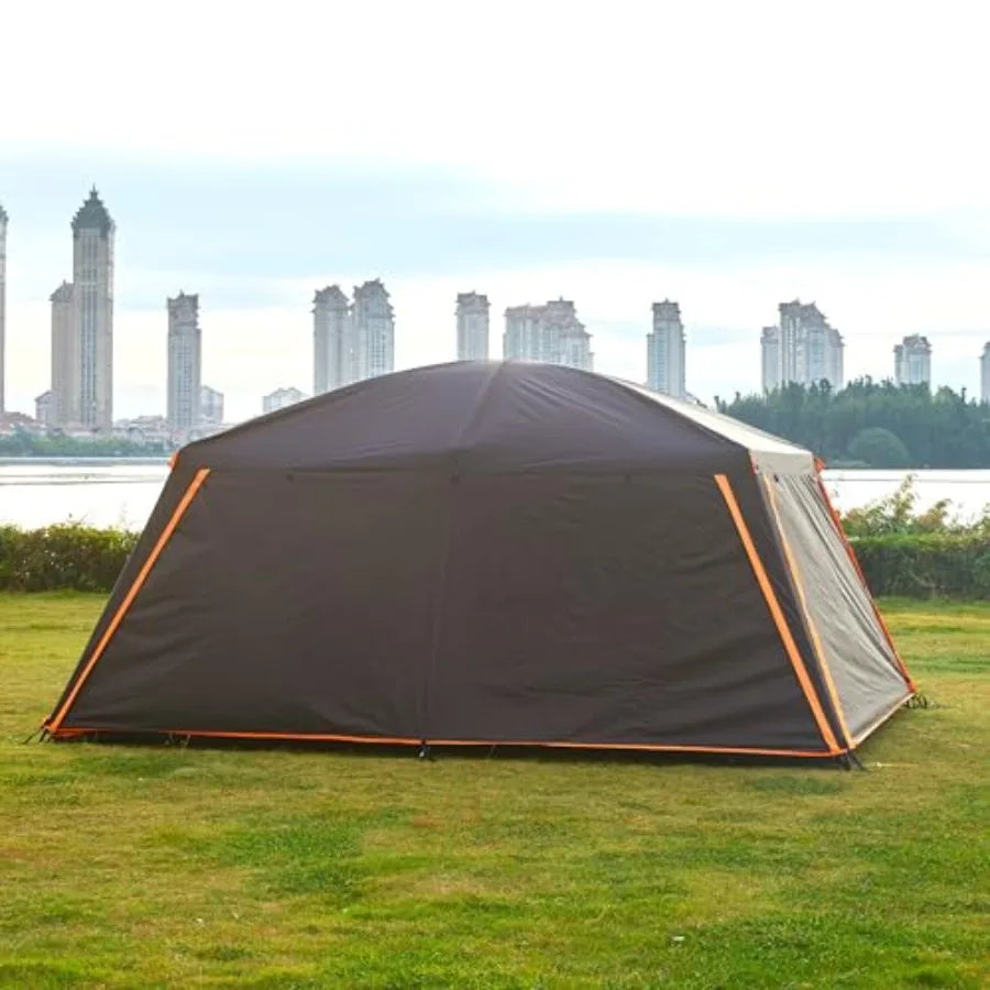 Extra Large Tent 12 Person A Awning Family Cabin Tents 2 Rooms 4 Doors and 4 Windows with Mesh Straight Wall Waterproof Double